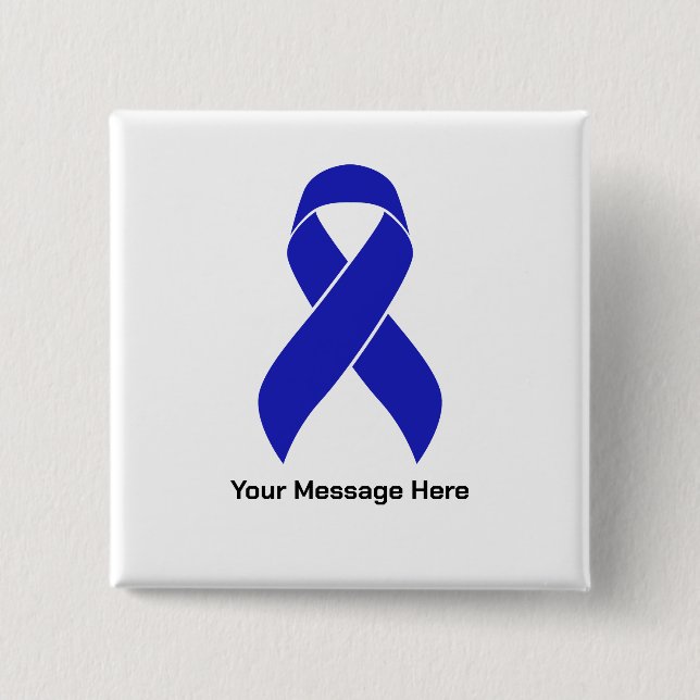 Custom Blue Ribbon Colon Cancer Awareness 15 Cm Square Badge (Front)