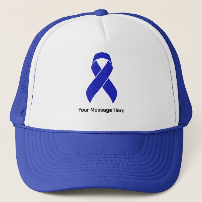 Custom Blue Ribbon Colourectal Cancer Awareness Trucker Hat (Front)