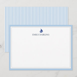 Custom Blue Sailboat Logo Nautical Stationary Thank You Card