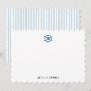 Custom Blue Sailboat Steering Logo Nautical Thank You Card
