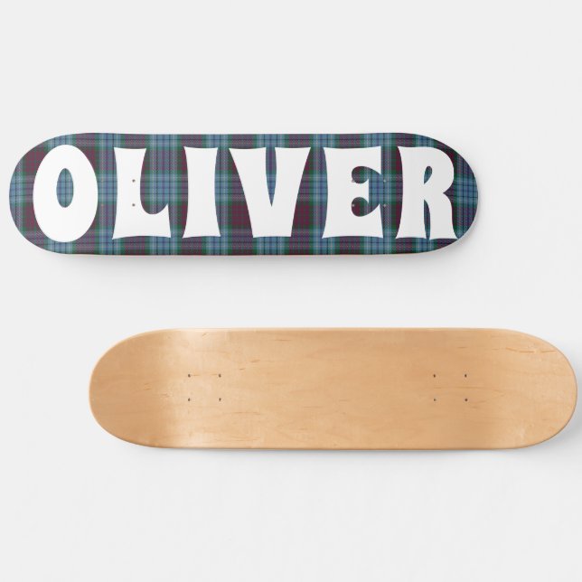 custom blue scottish tartan checkerboard skateboard (Horz)