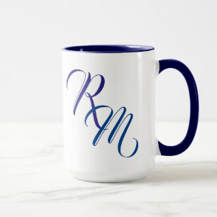 Custom Blue Script Monogram Initial Cup