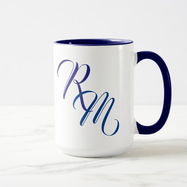 Custom Blue Script Monogram Initial Cup (Right)