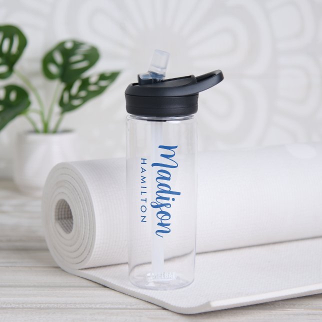 Custom Blue Script Name Water Bottle (Yoga)