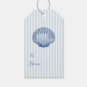 Custom Blue Seashell Coastal Stripe Gift Tags