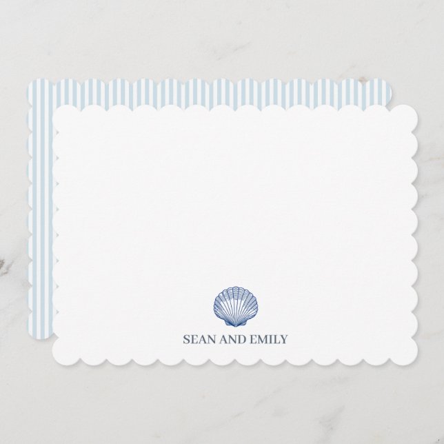 Custom Blue Seashell Logo Nautical Stationary Thank You Card (Front/Back)