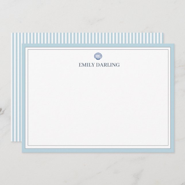 Custom Blue Seashell Logo Nautical Stationary Thank You Card (Front/Back)