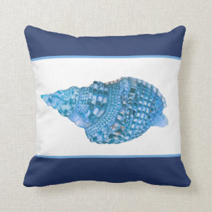 Custom Blue Seashell Modern Coastal Navy Shells Cushion