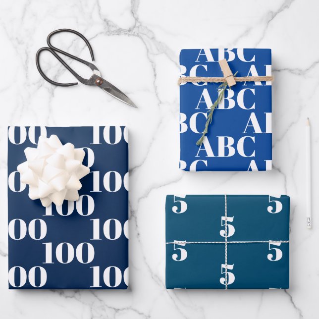 Custom blue shades monogram initials number year wrapping paper sheet (Front)