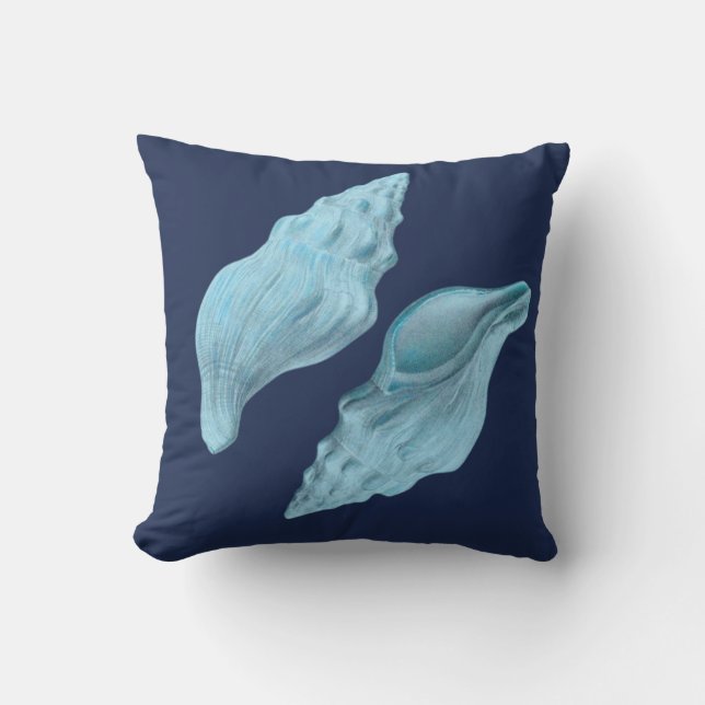 Custom Blue Shells coastal navy teal Seashells Cushion (Front)