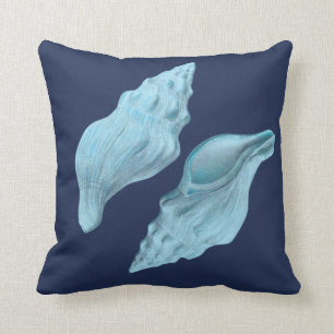 Custom Blue Shells coastal navy teal Seashells Cushion