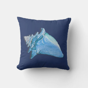 Custom Blue  Shells Nautical Seashell Watercolor Cushion