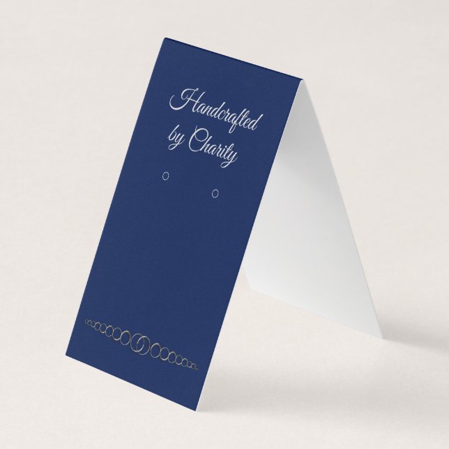 Custom Blue "Silver" Flourish Tented Earring Card (Front)