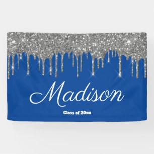 Custom Blue Silver Graduation Party Class of 2024 Banner