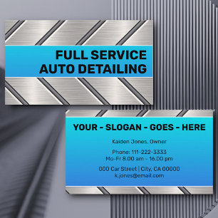 Custom Blue Silver Metal Steel Car Service Cool Business Card