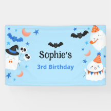 Custom Blue Spooky Cute Birthday Party Backdrop