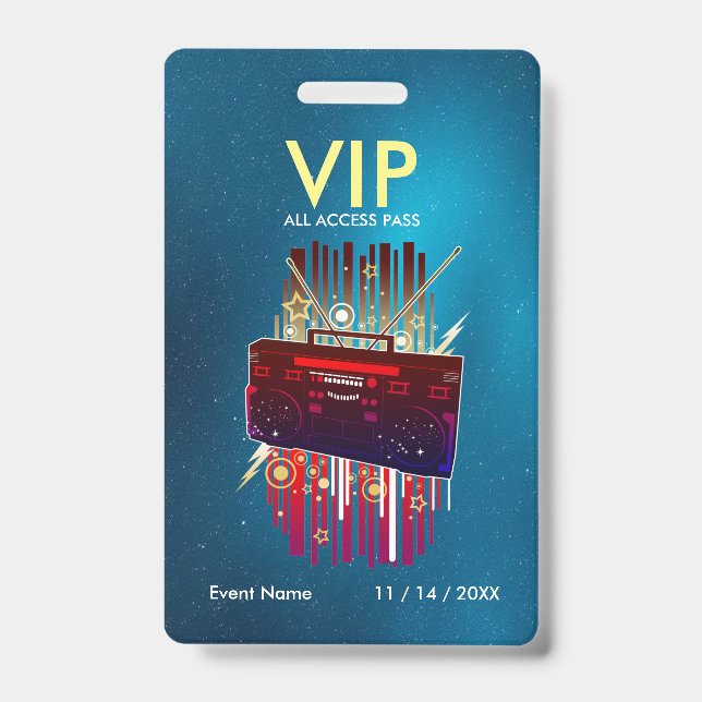 Custom Blue Star Gradient VIP Pass For Events ID Badge (Front)