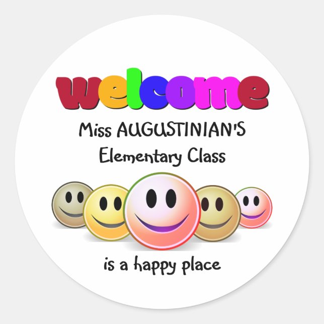 Custom Blue Teachers Class Welcome Classic Round S Classic Round Sticker (Front)