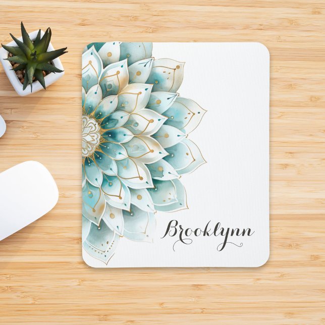 Custom Blue Teal Gold Floral Mandala Mousepad (Creator Uploaded)