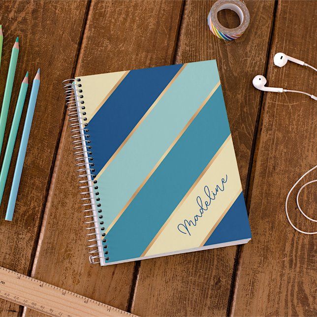 Custom Blue Teal Seafoam Green Yellow Gold Stripes Planner (Creator Uploaded)