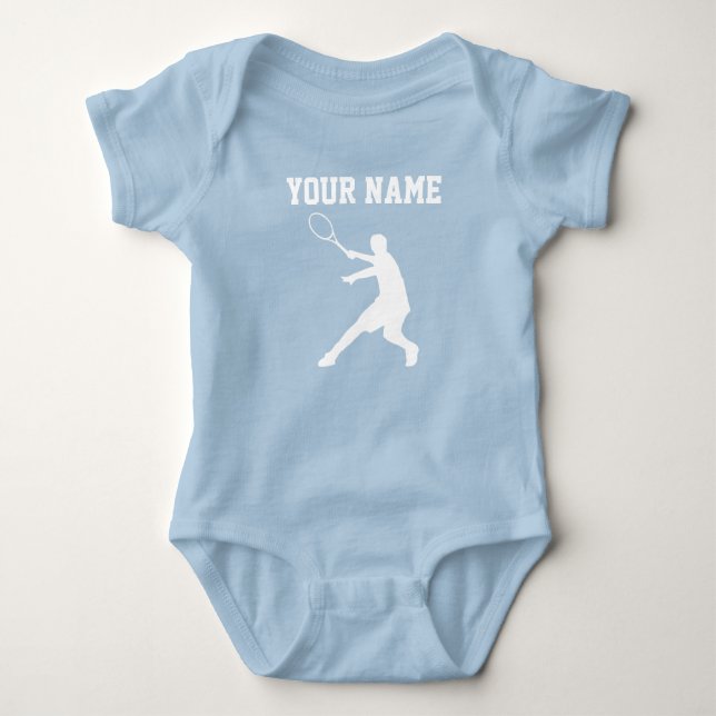 Custom blue tennis sports jersey baby bodysuit (Front)