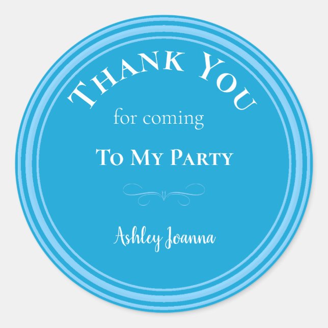 Custom Blue Thank You Classic Round Sticker (Front)