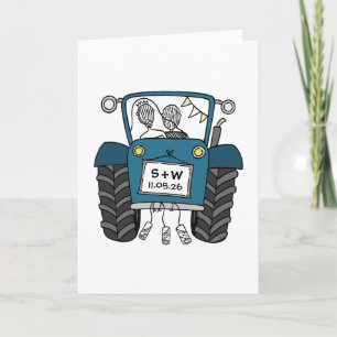 Custom Blue Tractor Wedding Card