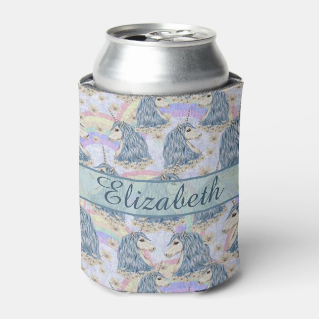 Custom Blue Unicorns to Personalise Can Cooler (Can Front)