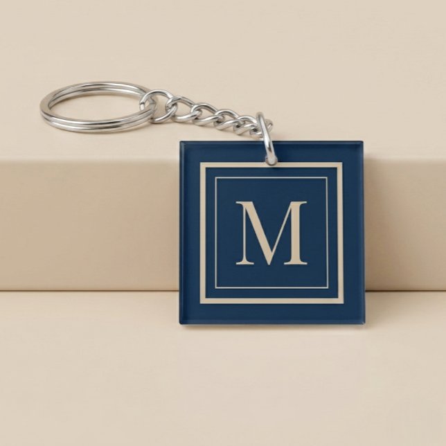 Custom Blue & Vanilla Framed Monogram Key Ring (Creator Uploaded)
