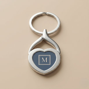 Custom Blue & Vanilla Framed Monogram Key Ring