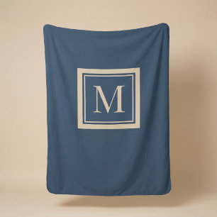 Custom Blue & Vanilla Framed Monogram Sherpa Blanket