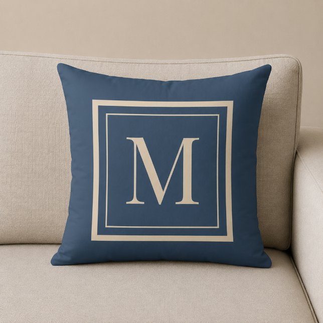 Custom Blue & Vanilla Framed Monogram Throw Pillow (Creator Uploaded)