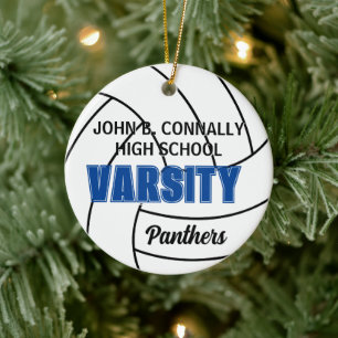 Custom Blue Varsity Volleyball Photo Christmas Ceramic Ornament