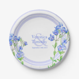 Custom blue Veronica Speedwell watercolor flower Paper Plate