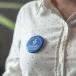 Custom Blue Veterinary School Graduation Party 6 Cm Round Badge<br><div class="desc">This modern custom blue veterinary medicine school graduation party button features the college graduate name in elegant white script for the class of 2024. Customise with your university under the veterinarian medical caduceus for a great graduation gift or DVM name tag.</div>