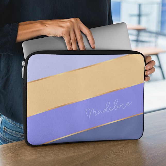 Custom Blue Violet Lavender Soft Yellow Stripe Art Laptop Sleeve (Creator Uploaded)