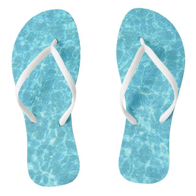 Custom Blue Water White Slim Straps Template Adult Thongs (Footbed)