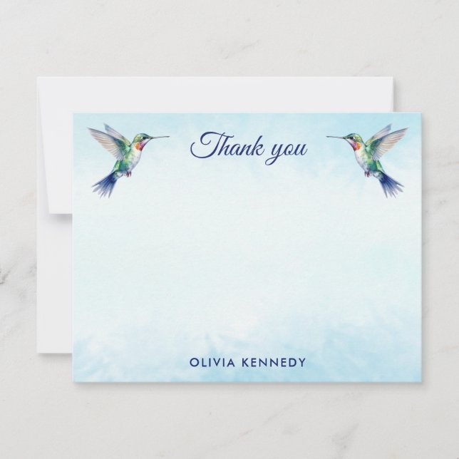 Custom Blue Watercolor Hummingbird Thank You    Card (Front)