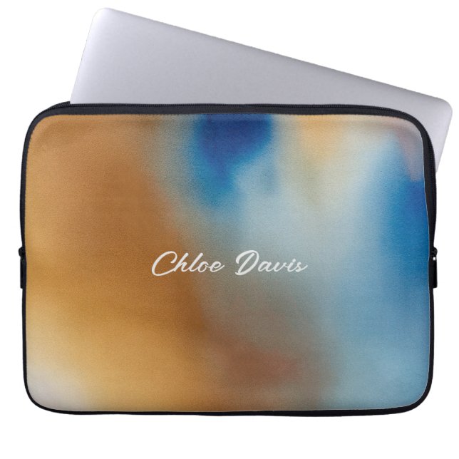 Custom Blue Wave Watercolor Laptop Sleeve (Front)
