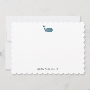 Custom Blue Whale Logo Nautical Stationary Gingham Thank You Card