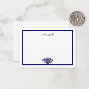 Custom Blue White Flowers Blue Border 3.5x2.5 Card