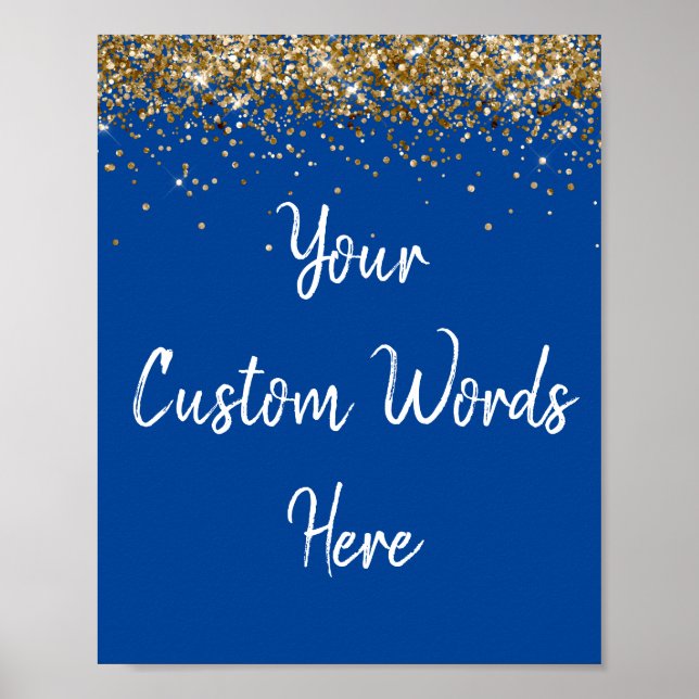Custom Blue White & Gold Birthday Party Photo Prop Poster (Front)