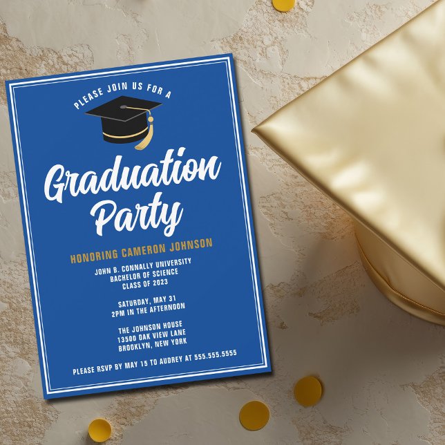 Custom Blue White Modern 2025 Graduation Party Invitation (Creator Uploaded)