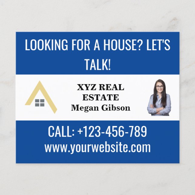 Custom Blue White Real Estate Logo Promotional  Flyer (Front)