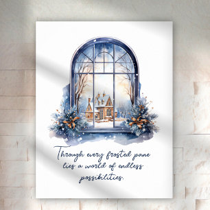 Custom Blue White Snow Nordic Winter Inspirational Poster