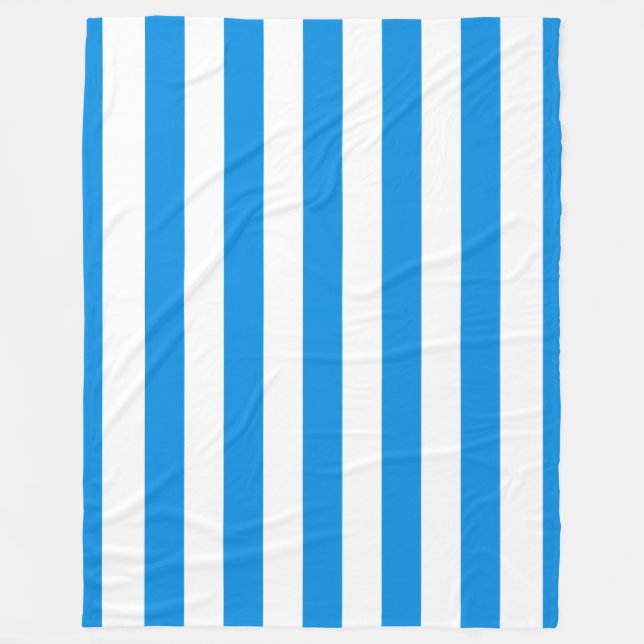 Custom Blue White Striped Elegant Modern Large Fleece Blanket (Front)