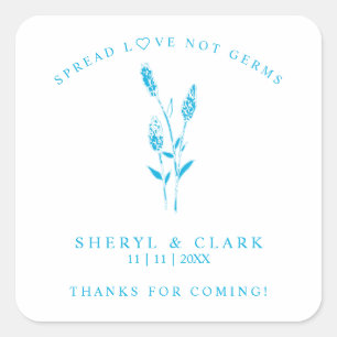 Custom Blue Wildflowers Wedding Hand Sanitizer Square Sticker