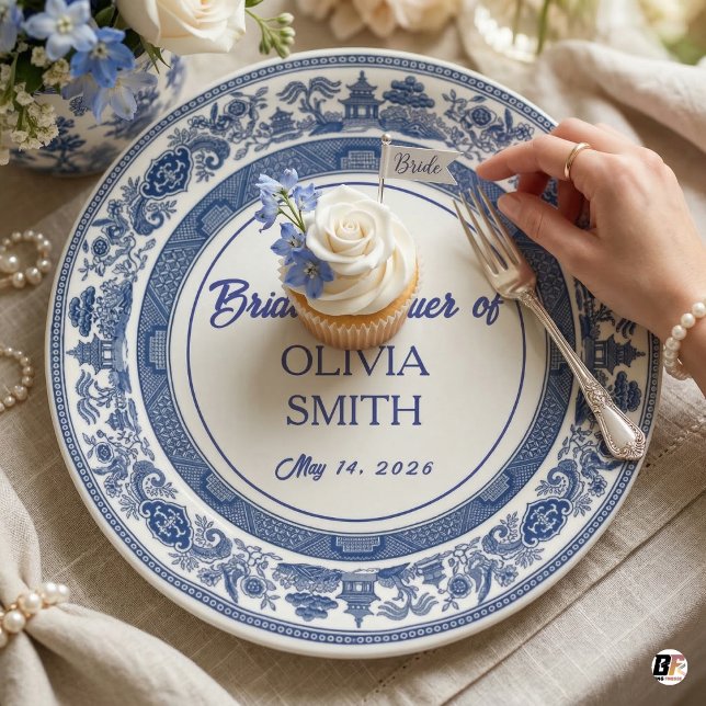 Custom Blue Willow Bridal Shower Personalized Chin Paper Plate (Creator Uploaded)