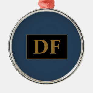 Custom Blue With Gold Initials Metal Ornament