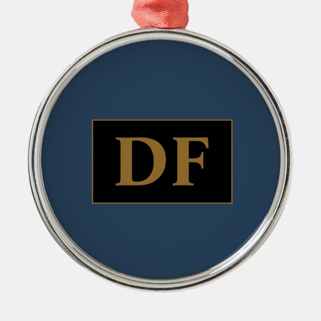 Custom Blue With Gold Initials Metal Ornament (Front)